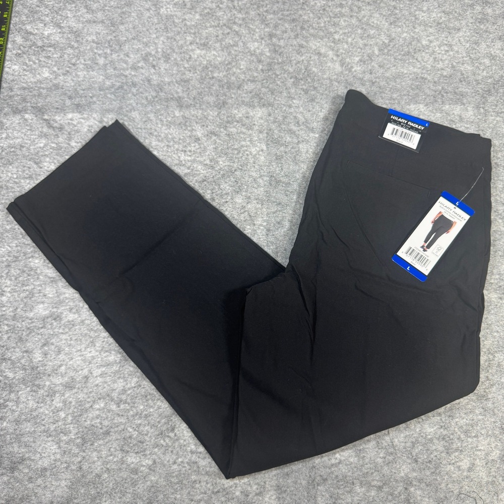 Hilary Radley Womens Black Mid Rise Slim Leg Pull On Tummy Control Pants L NEW